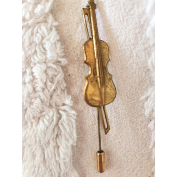 Violin Hat Pin Vintage Musical Stick Pin Violin Musical Instrument Brooch - Picture 9 of 10